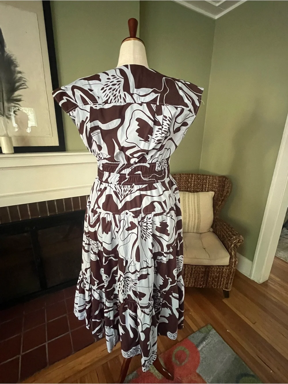 Cynthia Rowley Brown & Powder Blue Floral Tiered Maxi Dress size XL